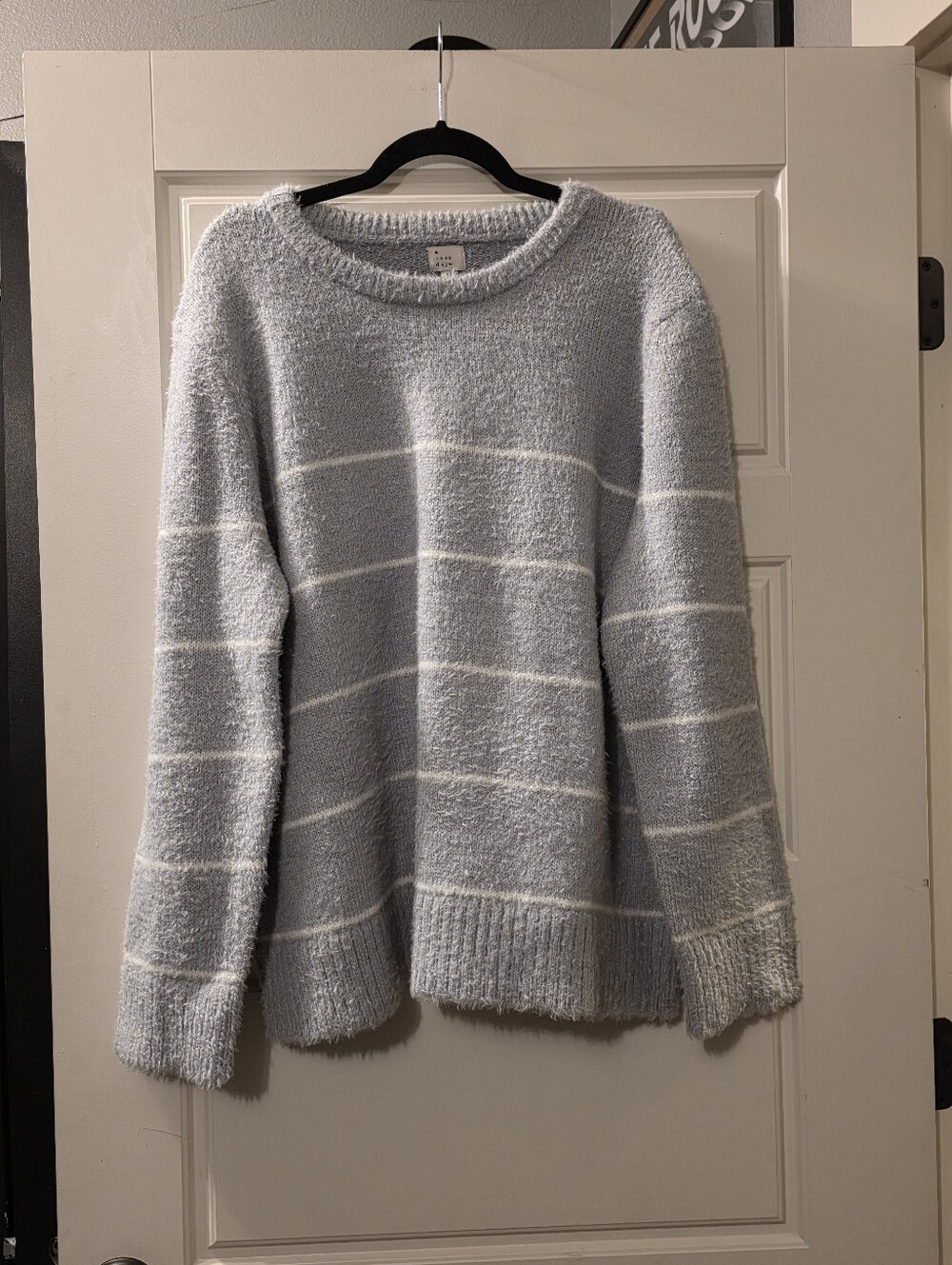Cozy Light Gray Striped Women's Sweater 1X